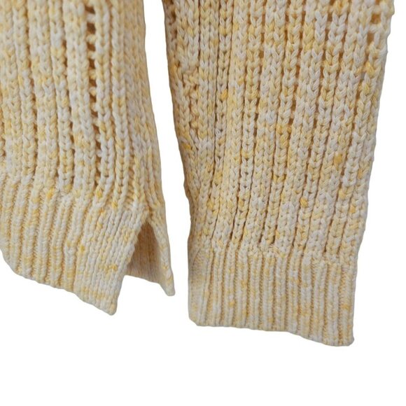 Talbots Sweater Cotton Yellow Open Knit Long Sleeve Crew Neck Chunky Medium Fall - Picture 8 of 8